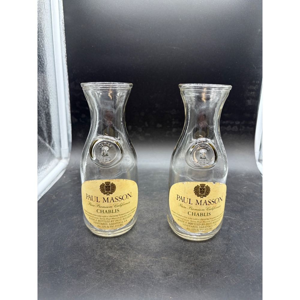 Vintage Paul Masson California Chablis Glass Carafes 375mL Set of 2 Decanters